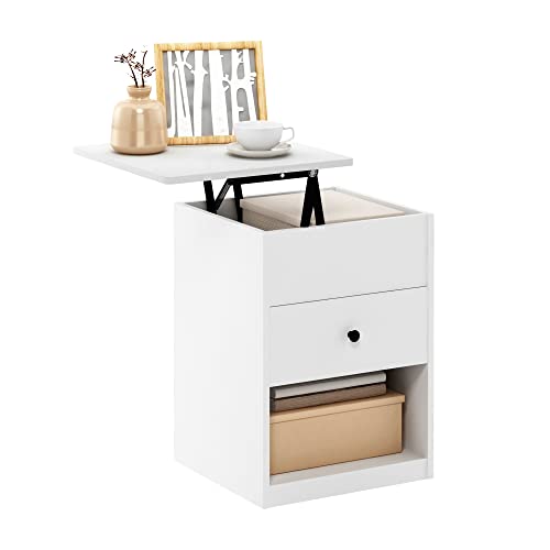 Image of Furinno Jensen Lift Top Nightstand, Solid White