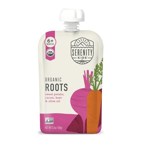 Serenity Kids 6+ Months USDA Organic Veggie Puree Baby Food Pouches | No Sugary Fruits or Added Sugar | Allergen Free | 3.5 Ounce BPA-Free Pouch | Roots | 1 Count
