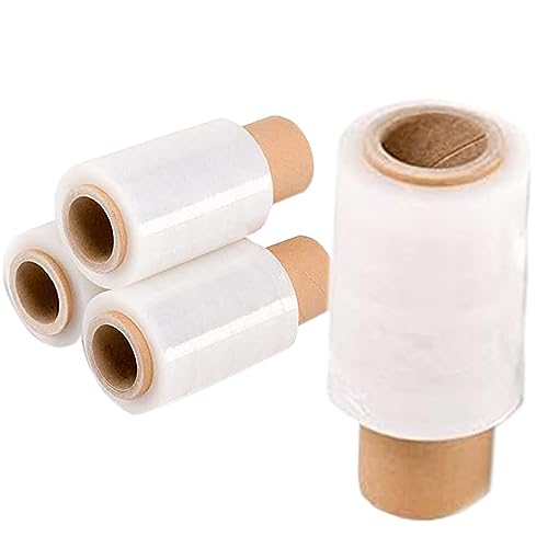 Various Mini Film Transparente o Negro Estirable para Embalar, Película Adhesiva 260 grs x 100 mm,Envoltura Elástica Transparente por Cajas de Embalaje de Paquetes (Mini Film Transparente, rollo 4)