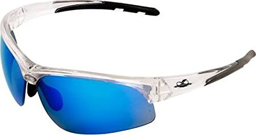 Professional Grade Products BH1612 Bullhead Safety Eye Protection Glasses Crystal Clear Frame/Temple, Precision Blue Mirror Lens, Black TPR Nose Piece and Temple Sleeves