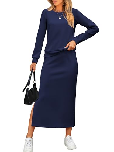 ANRABESS 2 Piece Skirt Sets For Women Fall Dresses 2025 Long Sleeve Top and Midi Skirts Lounge Travel Outfits Winter Clothes X-Large