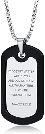 VNOX Necklace for Men Free Engraving, Stainless Steel Dog Tag Pendant Necklace with Chain, Army Card Identity Necklaces, Birthday Gift for Dad Husband Boy Brother Sister Best Friend