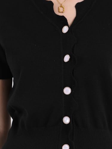 Image of Hobemty Women's Short Sleeve Knit Cardigan V Neck 2025 Summer Casual Ribbed Cropped Sweater Top