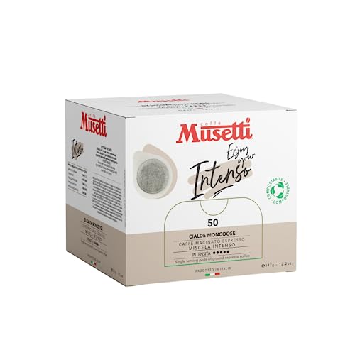 Caffè Musetti, 50 Cialde Miscela Intenso, Intensità 5/5 con Note di Cacao e Pasticceria, Qualità Arabica e Robusta, dal Gusto Deciso e Cremoso, Retrogusto Morbido e Speziato, 1 item