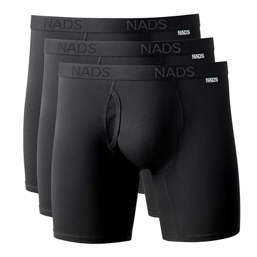 NADS Organic Cotton Boxer Briefs – Soft & Breathable Men's Underwear with Tagless, No-Roll Waistband – No Harsh Chemicals, Hormone-Safe & Non-Toxic Materials to Protect Your Package – Black 3pk, Large