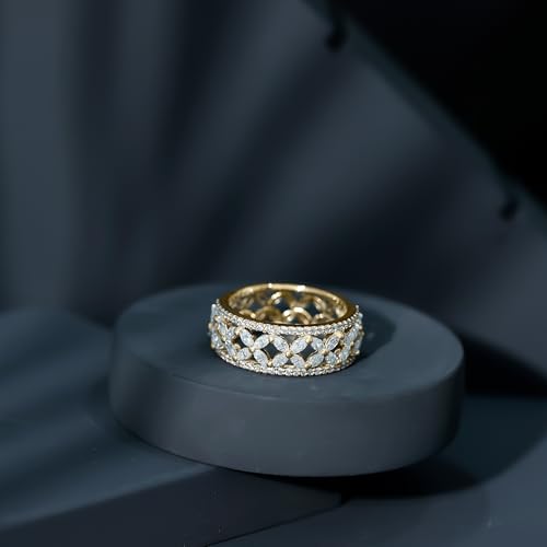 Certified Moissanite Diamond Flower Wedding Band for Women, D-Vs1 Quality, Moissanite Wide Band (Ready to Gift)4