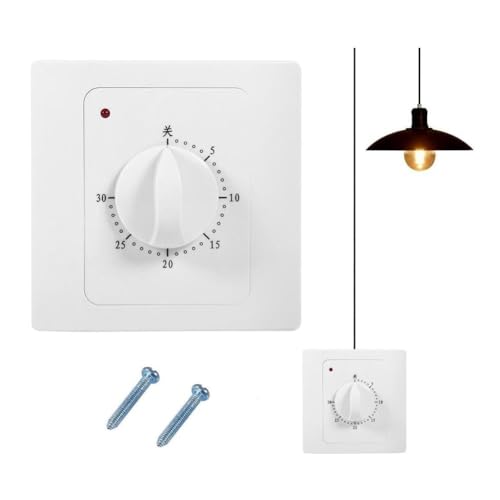 Temporizador Mecánico de Salida, AC 220V 10A 30min Interruptor Temporizadors de Cuenta Regresiva, Pulsador Temporizador Luz, Pared Empotrable para Atrás Tiempo Ventilador Baño Luces Ventilador Escape