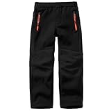 yeyity Kinder Softshellhose Skihose Gefüttert Cargohose Wasserdicht Thermohose Jungen Mädchen Schneehose Winter Outdoorhose Wanderhose(16010,Black-New,XXL)