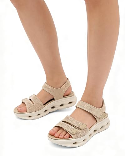 Image of UBFEN Womens Comfortable Walking Sandals with Cushioned Sole | Non-Slip Rocker Bottom, Arch Support, Adjustable Straps, Lightweight Water Sport Platform Summer