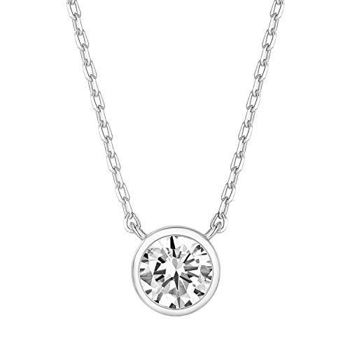 PAVOI 14K White Gold Plated 1.00 ct (D Color, VVS Clarity) CZ Simulated Diamond Bezel-Set Solitaire Choker Necklace | Sterling Silver Necklace for Women