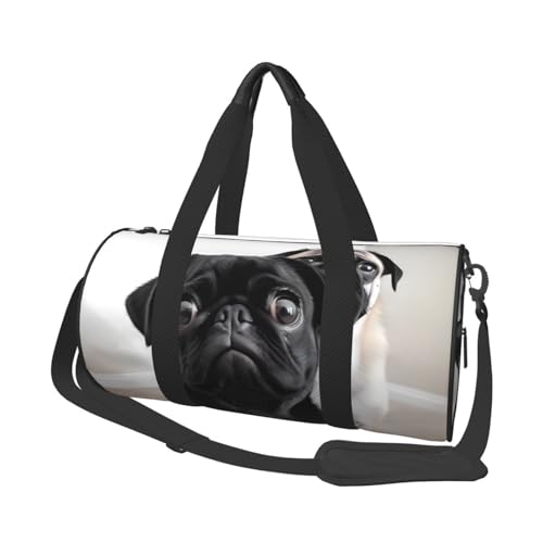 Travel Bag For Women,Cute Black Pug Dog Print Personal Item Duffle Bags,Weekend Travel Duffel Tote Bag,Travel Sport Gym Bag For Men,Airplane Travel Essentials For Flying