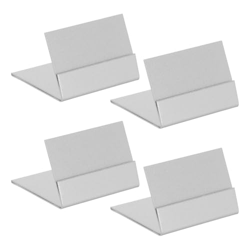Parliky Soportes de Clip para Letreros de Escritorio de Metal Plateado, Tamaño L, 4 Piezas, Portapapeles de Mesa Pequeños Ideales para Exhibición de Precios en Oficinas, Tiendas y Eventos