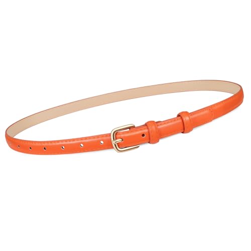 JASGOOD Women Skinny Faux Leather Belt Thin Waist Belt for Women Jeans Dress Fashion Ladies Belt with Gold Buckle Orange