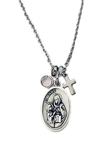 Saint Anne Necklace Silver Catholic St Anne Medal Trendy Inspirational Gift for Her Personalized Saint Ann Medal
