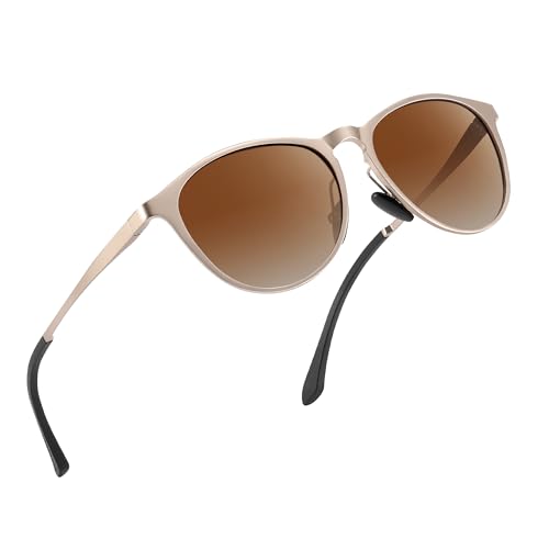 Sonnenbrille Damen Polarisiert Al-Mg Metall Rahme-Ultraleicht-Rund-Herren-Unisex-UV400-Retro-Vintage -Klassisch-Trendy-SonnenbrillenGeeignet FüR Camping-Outdoor-Geschenke für frauen-Verlaufend Tee