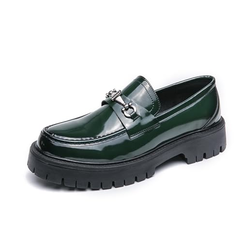 Men's Green Patent Loafers, Unique Formal Footwear - Suitable for Special Occasions, Work Commutes & Everyday Use