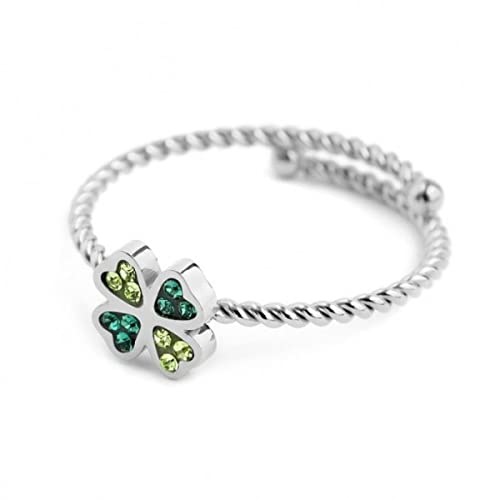 Bague trèfle aux cristaux verts éclatants qui résiste à l'eau sans ternir au quotidien