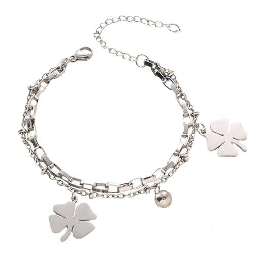 MKEAWWU Pulsera Mujer, Pulsera Acero Inoxidable Mujer, Pulsera Trebol 4 Hojas,...