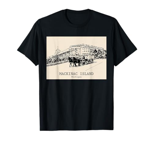 Mackinac Island Michigan Dessin de Paysage de Rue Vintage T-Shirt