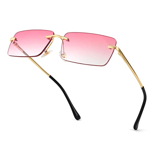 FEISEDY Vintage Rimless Sunglasses Rectangle Frameless Candy Color Glasses Women Men Spring Hinge B4063