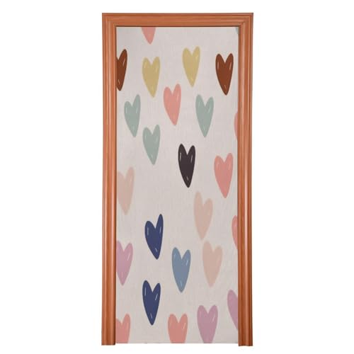 FLildon Colourful Hearts Valentines Day Door Cover Decoration, Party Accessory Porch Decor for Festive Ornament Room Door Covers 36 x 98 Inch