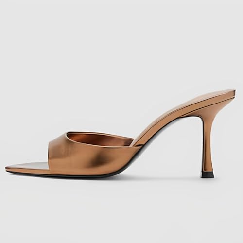 Image of YIYA Women's Open Pointed Peep Toe Mules Kitten Heels Stiletto High Heels Slide Sandals Summer Slip On Backless Dress Spring Summer Pumps Shoes