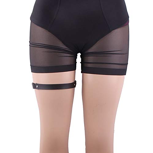 Adjustable Elastice 2 Rows Leather Leg Harness Garter Belt Punk Gothic Thigh Ring Garter (Black With Alloy Buckle) #TOP3