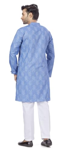 Image of Studio Shringaar Men's Cotton Blend Relaxed Fit Ikat Printed Knee Length Kurta