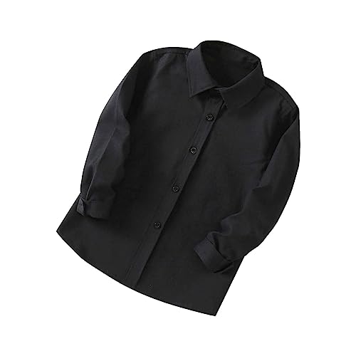 Boys Black Button Down Shirt Stretch Mulit-Use Dress Shirts Wrinkle Free Long Sleeve Formal School Uniform Shirts