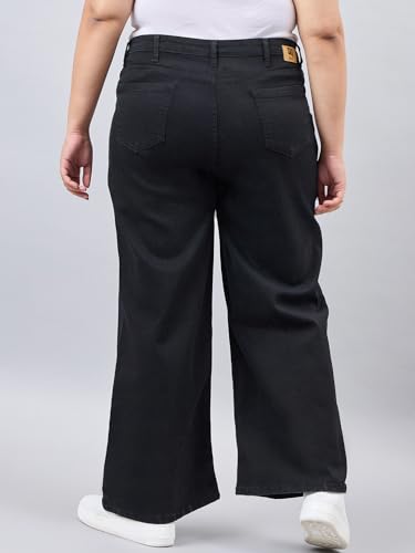 Image of Style Quotient Women Plus Size Black Wide Leg High Rise Stretchable Jeans
