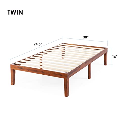 Mellow Naturalista Classic 16 Inch Solid Wood Platform Bed with Wooden Slats, Cherry, Twin