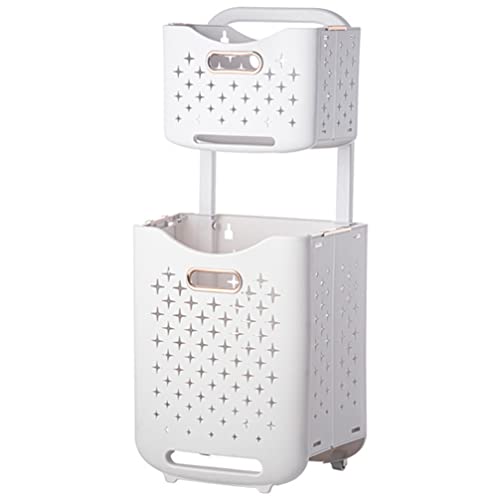 Zerodeko Laundry Basket with Wheels Movable Laundry Hamper 2 Tier Sorter Baskets Bathroom Clothes Storage Bin Organizer Container for Bedroom Bathroom Laundry Room
