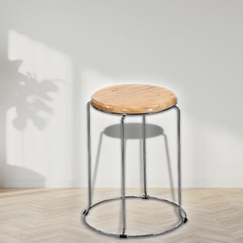 Image of NGFC Steel Stool with Wooden Round Top - Multipurpose Indoor /Outdoor Stool for Home, Kitchen, Office, Cafe, Medical, and Bar Use, Pack of 1