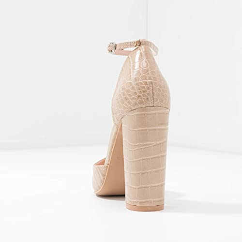 MOOMMO Women Pointed Toe Chunky Pumps Ankle Strap High Heel Summer Sandals 4 Inch Block Heel Crocodile Pattern Closed Toe Buckle Fashion Wedding Office Dress Comfortable Shoes Size 4-13 M US4