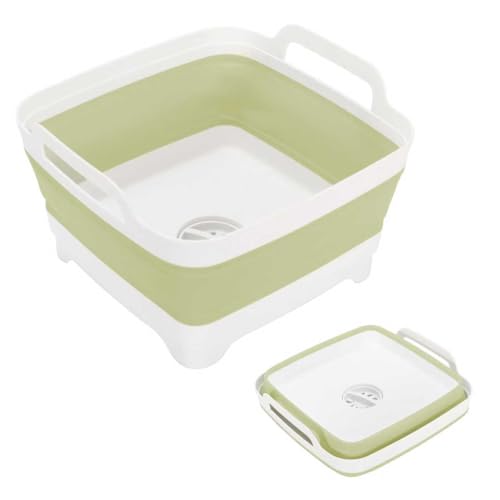 Image of Collapsible Dish Basin 2.4Gal/9L, Foldable Kitchen Sink Tub With Drain Plug,Wash Basin for Dishes,Fruits,Bottles,Space-Saving for RVs,Camping & Laundry(Green)