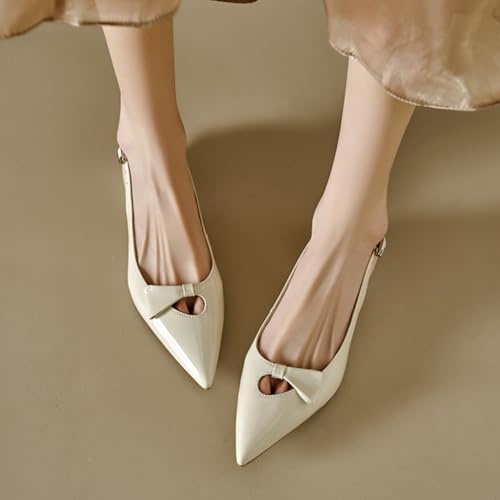 Women's Bow Kitten Heel Pumps Slingback Low Block Heel Ballet Flats3