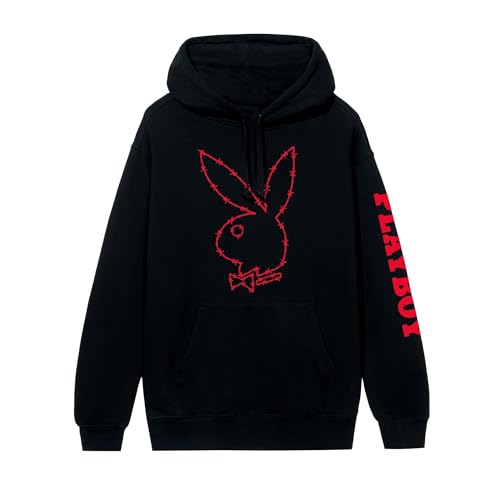 Playboy Tough Love Rabbit Head Hoodie Barbed Wire Rabbit Logo Cotton-Polyblend Fleece-Lined Unisex (90s Rebellion Inspired)