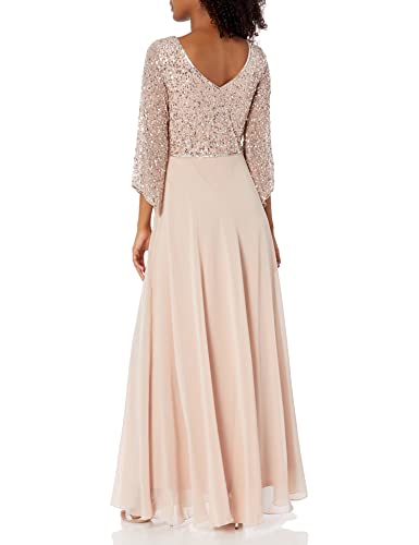 Image of J Kara Women's Petite 3 /4 Sleeve V-Neck Beaded Top Long Gown