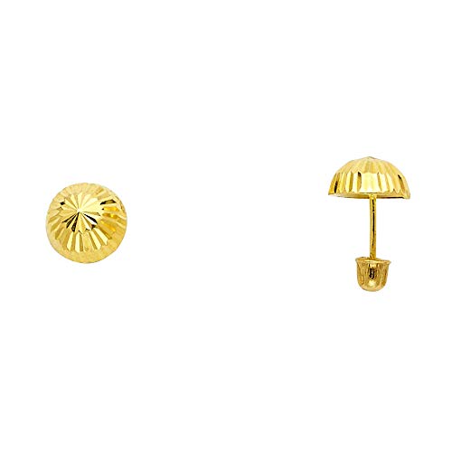14k Yellow Gold Half Ball Diamond Cut Stud Earrings with Screw Back - 6 Different Size Available2
