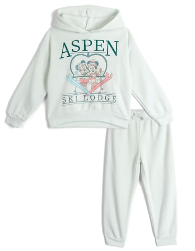 Disney Junior Girls Fleece Drop Shoulder Pullover Hoodie and Jogger Pants Outfit Set Toddler to Big Kid Sizes (2T - 14-16)