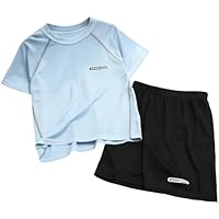 SXSHUN Kinder Jungen Trainingsanzug Set Sportbekleidung Mädchen Jogginganzug Sportanzug Sport Set Kurzarm T-shirt + Shorts Leichte Sportoutfit Sommer Trikot für Jogging Fußball, Hellblau, 104-110