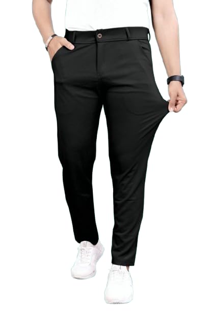 Slim Fit Lycra Blend Pants for Men | Stretchable, Breathable Formal Trousers with Dual Side Pockets & Button Closure | Comfortable for Office, Travel & Casual Wear