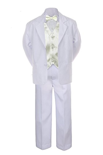 7pc IVORY Vest Bow Tie Boy Baby Toddler Kid White Formal Suit Tuxedo S-20 (Large (12-18 months))