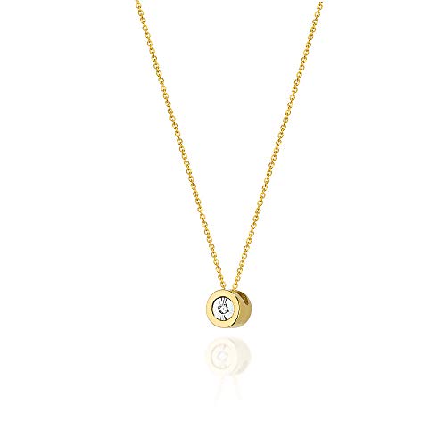 Collier pour femme en or jaune 585 14 carats avec pendentif rond en diamant naturel et brillant