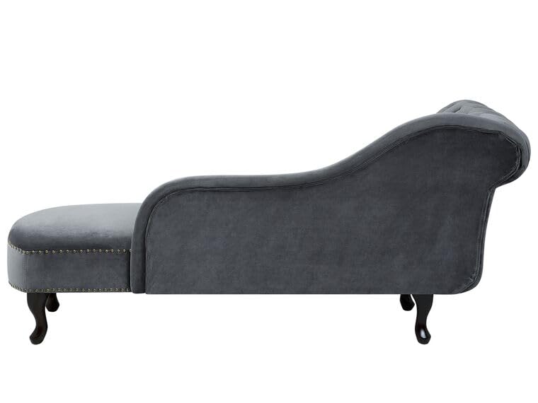 Image of Velvet Modern Chesterfield Chaise Lounge Couch 166 X 63 X 76 for Your Loving Space (Dark Grey, Left Arm)