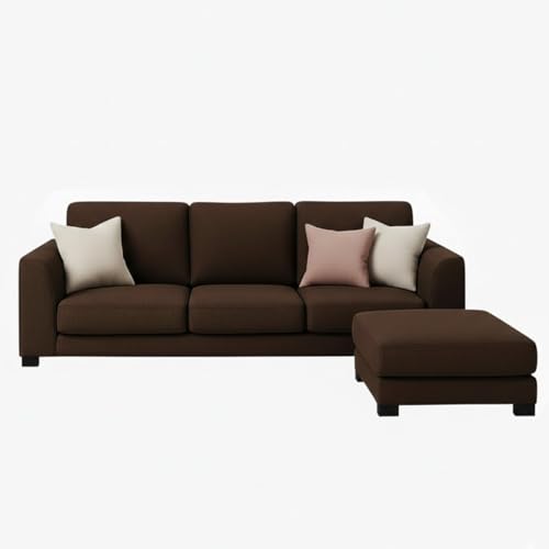 Image of FURNY Revona 4 Seater L Shape Sofa Set with Movable Ottoman | Flexible Left or Right Layout | Plush Velvet Fabric (Dark Brown) | Perfect for Living Room, Guest Room & Office