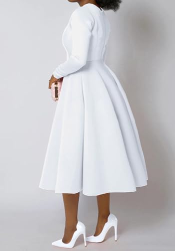 Women's Formal Church Dress Vintage Cocktail Pleated Long Sleeve A Line Dresses 1950S Cocktail Swing Maxi Dress2