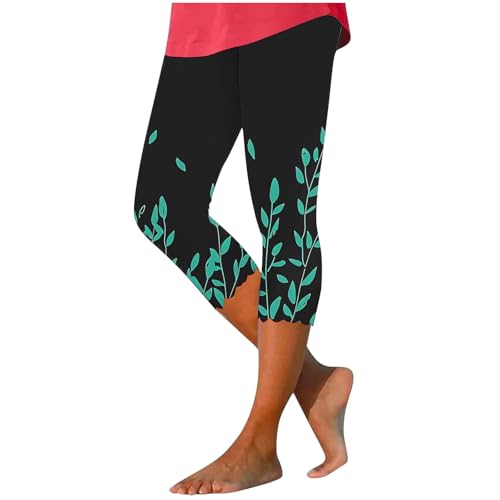 Capri Pants for Women High Waist Tummy Control Floral Printed Leggings Trendy Casual Dressy Comfy Silm Fit Tights