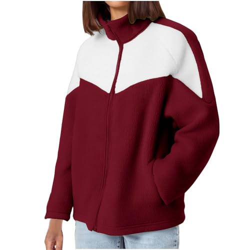 Thick Warm Thick Fuzzy for Women Winter Fall Long Sleeve Velvet Color Block Loose Fit Jacket Outfit Women 2025