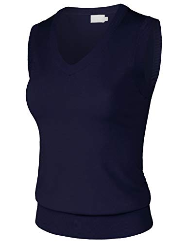Women's Solid Basic V-Neck Sleeveless Soft Stretch Pullover Sweater Vest Top2